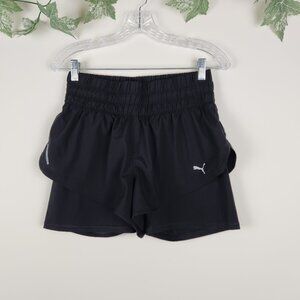 PUMA Women's Size M Last Lap 2 in 1 Pull-on Black Stretch Athletic Shorts